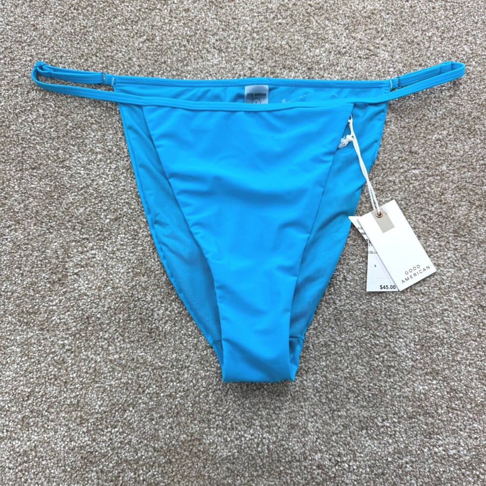 Good American Women Blue High Cut Bikini Bottom 5 NEW Swim Swimwear String Small